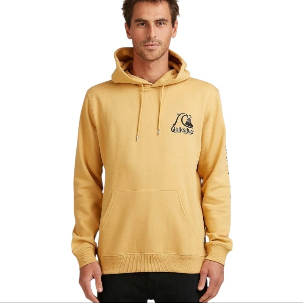 Quiksilver Men's Mustard‎ Yellow Logo Insanely Soft Hoodie Active Athletic Med